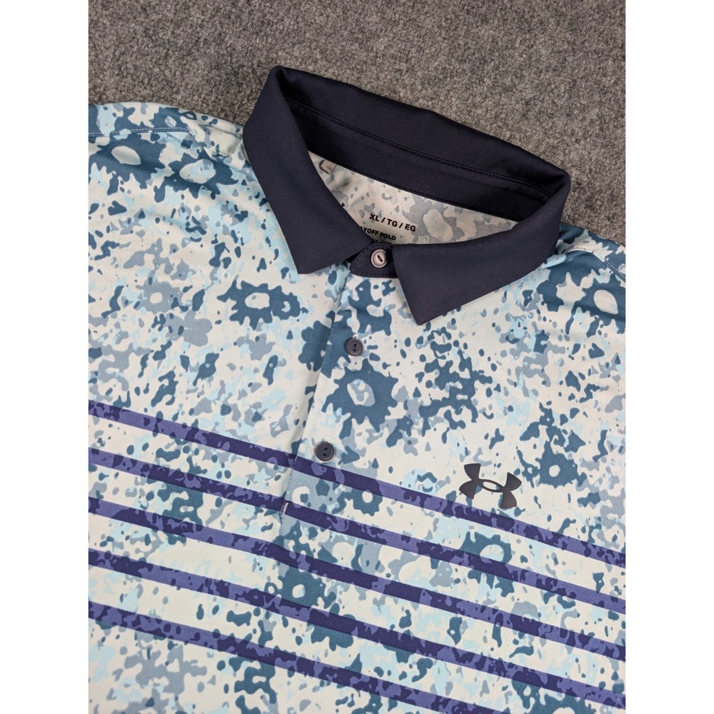 Under Armour The Playoff Polo Shirt Mens XL Blue Camo All Over Print Golf